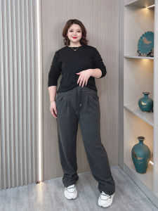 Spring & Fall Glutinous Rice Drooping Wide-Leg Pants 100.00kg Plus Size Womens Clothing Plus Size Ladies Loose Slim Looking Cover Straight Casual Pants