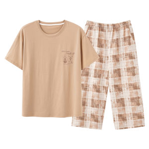 Váy ngủ nữ MiiOW làm bằng vải cotton mỏng tay ngắn sọc cổ tròn mặc ngoài được