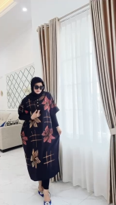 Daster Jumbo LD 140 Ariana Rayon Motif Lukis Batik Sakura Pekalongan Baju Dress Piyama Panjang Wanita Busui Friendly Bumil Putri Tidur Cantik