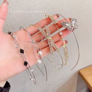 Elegant Double Layer Butterfly Knot Hairband: Pearl Accented Fine Style for Outdoor Use Hair Clip Pressed Hair Headwear