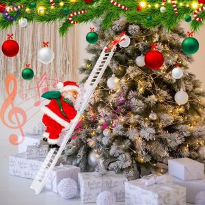 Santa Claus Climbing Ladder Music Electric Hanging Ornaments Funny Moving Climb Rop Ladder Up and Down