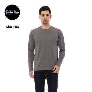 Kaos Polos Pria Oneck Lengan Panjang Bahan Katun Combed 30s Warna Abu Tua