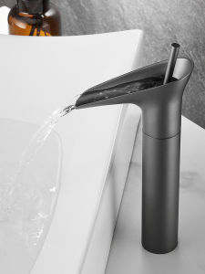JUNSHEN | Gun Grey Basin Faucet Cold and Hot Wine Glass Waterfall