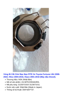 Bi cắt côn / Bạc Đạn PITE Xe Toyota Fortuner đời 2008-2022 Hilux 2004-2016 Hiace 2001-2016 (Máy dầu Diesel) Hàng Nhập khẩu Chính Hãng NSK 100%