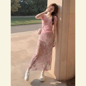 SHANGSHA | Stylish and Elegant Summer Vacation Pink Dress Set