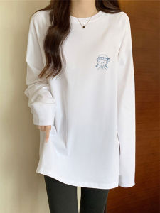 Áo Thun Dài Tay Màu Trắng Lót Lông Cừu Mùa Thu Đông Cho Nữ Áo Lót Phong Cách Mới 2025 Áo Chui Đầu Cổ Tròn Áo Thun Cotton Thường Ngày