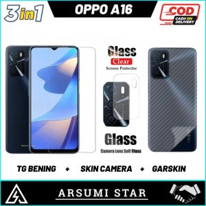 PROMO PAKET 3 IN 1 TEMPERED GLASS ANTI BLUE LIGHT OPPO A16 / A16S / A15 / A15S TG ANTI GORES KACA ANTI-BLUELIGHT + CAMERA LENS + SKIN CARBON 3D