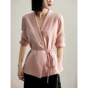 PIAOYA | Satin French Style Loose Fit Belted Shirt