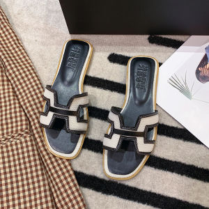 Summer New Style Womens Flat Bottom Denim Slippers Anti-Slip Retro Slides Comfortable Low Heel Rubber Sole Pure Color Slip-On Shoes