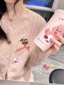 Áo Len Cardigan Dệt Kim Màu Hồng Ngọt Ngào Phong Cách Hàn Quốc Đầu Thu Cho Nữ Áo Khoác Ngoài Thêu Cổ Tròn Tay Dài Thường Ngày