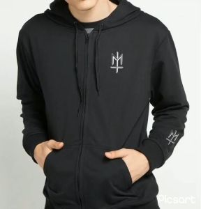 Jaket Zipper Hoodie Jumper Pria Wanita & Sweater Casual Basic Kain Fleece Warna Hitam Ukuran XS - XXXL