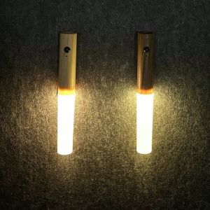 Magnetic Wood LED Light Motion Sensor Night Light Wireless Rechargeable Wall Lamp For Hallway Wardrobe Bedroom Bedside Lighting