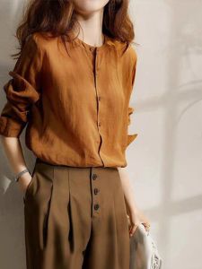 Áo Sơ Mi Cổ Tròn Tay Dài Mỏng Chất Lượng Cao Cổ Điển Phong Cách Hồng Kông Thiết Kế Thanh Lịch Nhỏ Gọn Chất Lượng Cao Đa Năng