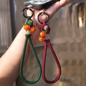 Zeng Artistic Short Style Mobile Phone Chain with Persimmon Pendant Handmade Woven Retro National Style Key USB Flash Drive Camera Accessory