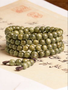 QINGXIANGTAI | Old Green Sandalwood Wooden Prayer Beads 108 Pieces