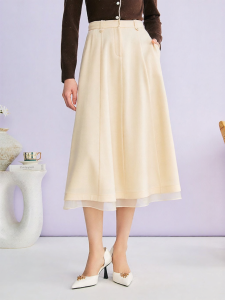 French Elegant Merino Wool Blend A-line Skirt