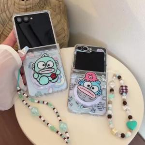 Sanrio | Ốp Điện Thoại Hình Nàng Tiên Cá Hoạt Hình Cho Samsung Galaxy Z Flip Chống Sốc Có Giá Đỡ Từ Tính Kèm Dây Buộc Vỏ Nhựa Chống Trầy Xước Chống Nước