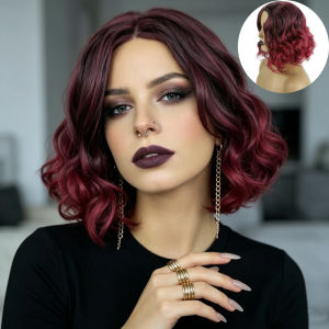 European and American ladies pear flower roll chemical fiber headgear burgundy gradual change small roll Bobo wig