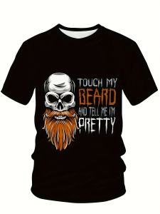 Funny Beard Style Mens Short Sleeve T-Shirt "Touch my beard and tell me Im pretty" Sporty Casual Comfortable Fabric Large Size