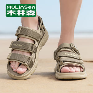 Mulinshan Mens Sandals Summer Sporty Beachwear Large Size 45 Two-way Casual Slip-ons Breathable Flat Heel Solid Color