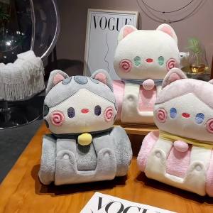 KS Chăn cuộn ba chiều chăn nhỏ Gối Ngủ Trưa san hô lông cừu văn phòng ký túc xá nghỉ trưa máy điều hòa chăn flannel