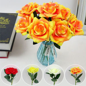 ดอกไม้ประดิษฐ์สัมผัสดอกกุหลาบแท้1/2ชิ้นจำลองช่อดอกไม้หลากสีช่อกุหลาบสำหรับงานแต่งงานตกแต่งบ้านโรงแรม