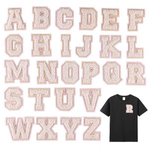 A~Z Alphabet Letters0~9 Numbers  Chenille Applique White  Iron On StickersTowel Embroidery with Gold Thread Sewing Patches