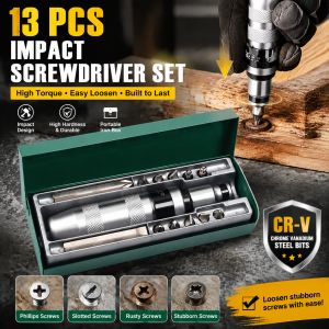 Reversible Impact Driver Set 7/13 Pieces Heavy Duty Bolt Remover Hand Tool for Disengaging Rusted Frozen Fasteners Cr-V Steel