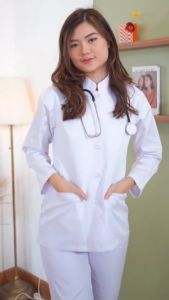 Baju Perawat Putih Set Klinik Rumah Sakit Wanita Lengan Panjang Khusus Atasannya Aja