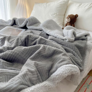 Khăn Trải Giường Nhung Cừu Dày MiiOW Catman Quilted Soft Coral Fleece Warm Winter Couch Cover Blanket for Nap in Office