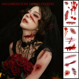 30 Sheets Halloween Fake Tattoo Scar Stickers Face/Hand/Body Makeup Stickers
