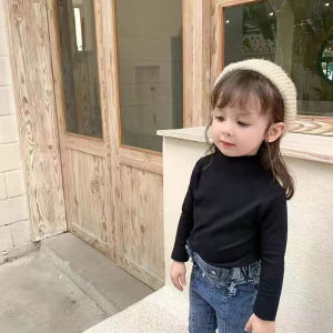 Female Little Kids Undershirt Baby Turtleneck Dralon Fall and Winter Outer Wear K-style Western Style All-Matching Comfortable Long Sleeve T-shirt Coat 1