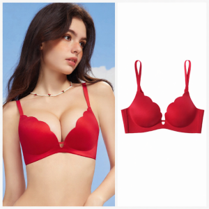Miss Curiosity | Slimming Gather Small Chest Seamless Bra Set For Bride Red