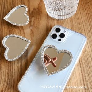 Luxury Magnetic Absorption Heart Shaped Mirror Surface Phone Case with Airbag Stand Portable Girl Heart Silicone Material