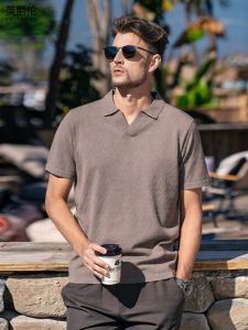 Enjeolon | Elegant Vintage Style Diamond Texture Knit Short Sleeve Polo Shirt