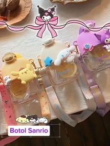 Botol Minum Anak Sekolah Sanrio Melodi Kuromi 550ml Free Tali Panjang Free Stiker 2D+3D BPA Free