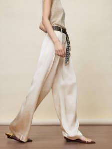 SUSHE | Shiny Crease-Resistant Frayed Hem High-Waisted Wide Leg Pants