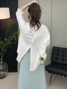 White Sun Protection Shirt Coat Thin Back Split Womens Summer Spring Two-Piece Set Strapless Dress Korean Style Loose Fit