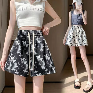 Women Short National Style Ink Butterfly Printed Shorts Womens Summer Thin Cool Ice Silk Sweatpants A-word Wide Leg Five-point Pants Casual Shorts