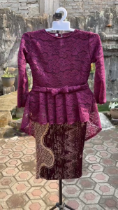 Setelan Kebaya anak perempuan Brokat Aurora model rok plisket Cocok dipakai usia 4-14 Tahun