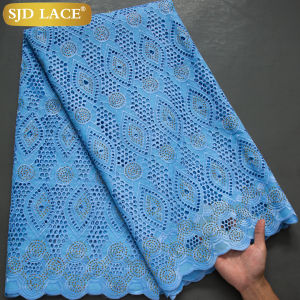 SJD LACE Nigerian Embroidery Cotton Lace 2025 Clearance Style African Lace Fabric with Stones for Evening Party Dresses Sew 4009