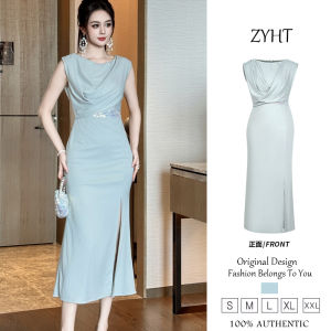 ZYHT ชุดเดรสผู้หญิง Liuli สีเขียวชุดเดรสใส่ไปทำงานชุดเดรสสไตล์เกาหลีชุดเดรสไปงานชุดเดรสแต่งงานหรูหราชุดเดรสปาร์ตี้11518ชุดราตรี