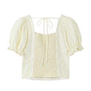 Miss Cocoonyellow Lace Shirt Womens Short Sleeve Bubble Sleeve Layered Style Summer New Arrival Fashion Ladies Polyester Nylon Blend