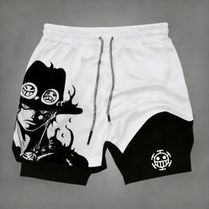 One Piece Mens Shorts Double-layer Anime Print Two-piece Quick-drying Shorts Breathable Fitness Sports Pants Summer 2026 Y2k
