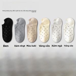 MiiOW | Tất lưới kẻ caro mỏng mùa hè cho nữ Tất thuyền không gân cổ ngắn thoáng khí màu xám đa năng không rơi