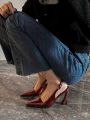 Sexy Red High Heels Women's Sandals Cover Head Pointed Toe PU Leather Fashionable Flat Heel Casual Style for Young Women. 