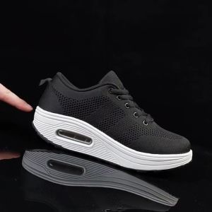sneakers shoes for women rubber wedge shoes 2023 new style korean fashion lace up walking shoes height increasing swing shoes for lady
