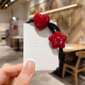 Deep Red Star Hair Ties Women's Half Bun Headwear Dongdaemun Korean Style Fashionable Hair Accessories Elastic Hair Bands. 