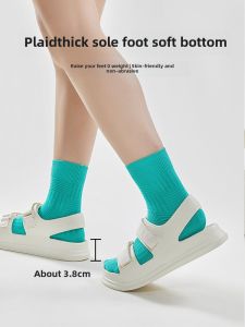 EVA Thick Heel Sandals Women Summer Rain Waterproof Large Size Magic Tape Beach Soft Bottom Slip-On Roman Style Low Top