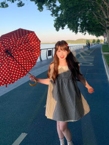 Váy Ngắn Tay Kẻ Caro Phong Cách Pháp Dễ Thương Cho Nữ Mùa Hè Thiết Kế Ngọt Ngào Váy Chữ a Cạp Cao Thường Ngày